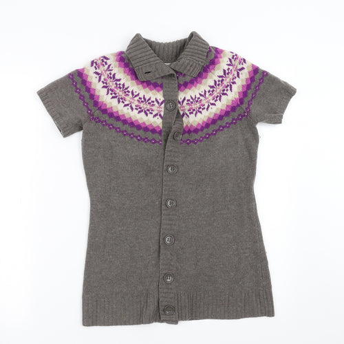 Esprit Womens Grey Geometric Knit Cardigan Jumper Size XS