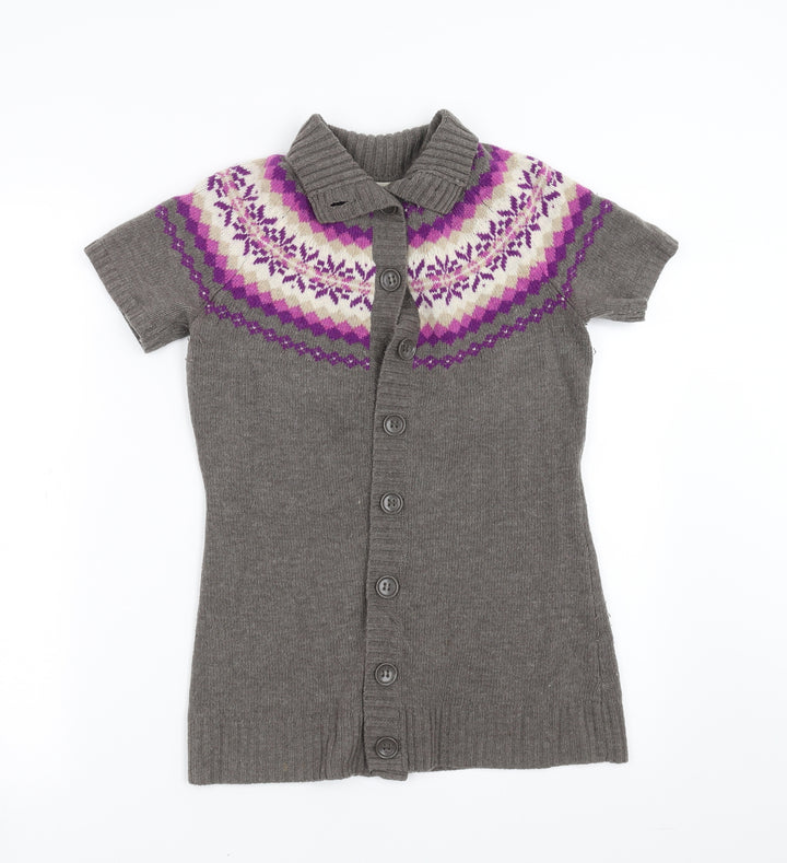 Esprit Womens Grey Geometric Knit Cardigan Jumper Size XS