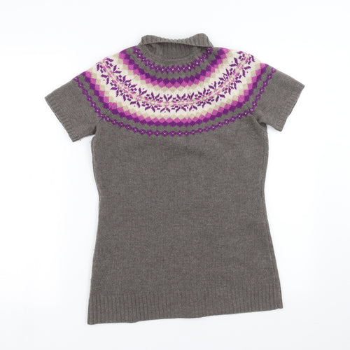 Esprit Womens Grey Geometric Knit Cardigan Jumper Size XS