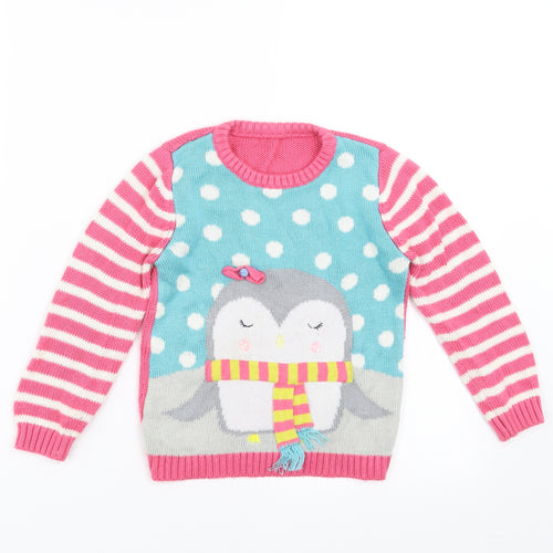 Nutmeg Girls Pink Striped Knit Pullover Jumper Size 4-5 Years  - penguin