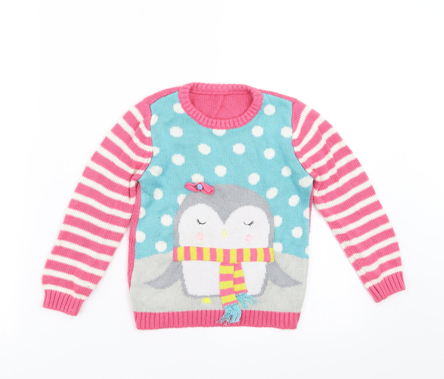Nutmeg Girls Pink Striped Knit Pullover Jumper Size 4-5 Years  - penguin