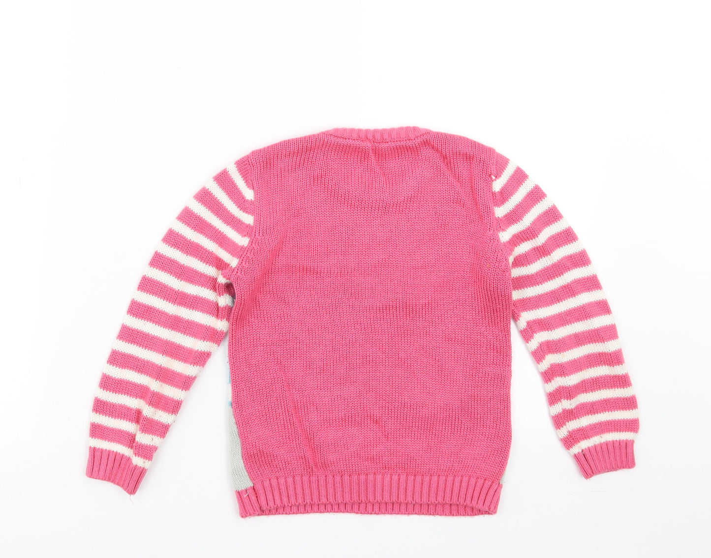 Nutmeg Girls Pink Striped Knit Pullover Jumper Size 4-5 Years  - penguin