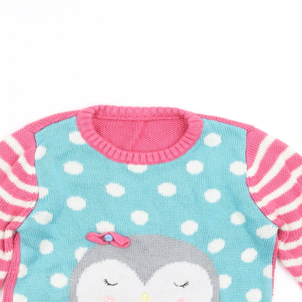 Nutmeg Girls Pink Striped Knit Pullover Jumper Size 4-5 Years  - penguin