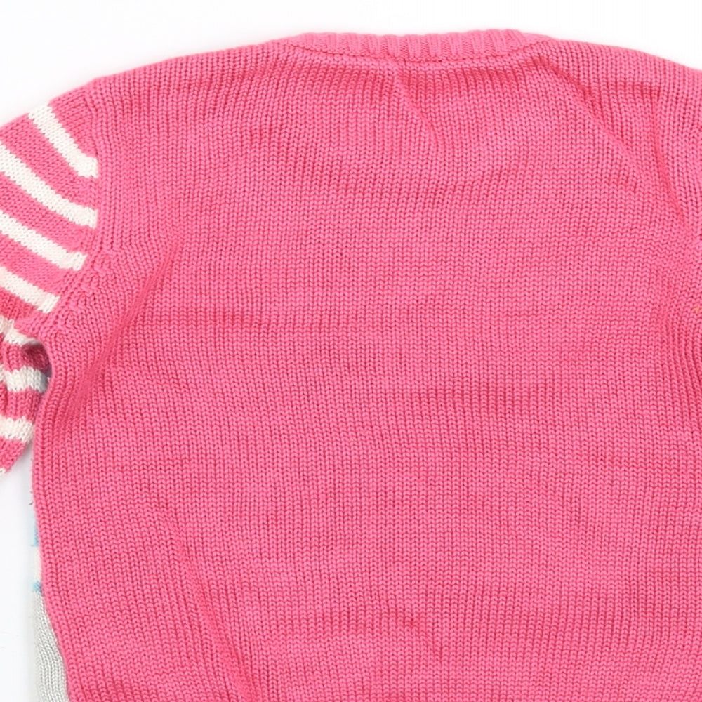 Nutmeg Girls Pink Striped Knit Pullover Jumper Size 4-5 Years  - penguin