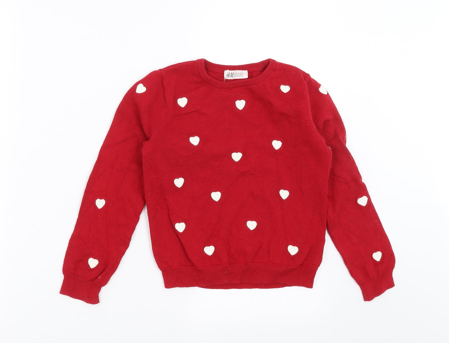 H&M Girls Red  Knit Pullover Jumper Size 6-7 Years  - heart pattern