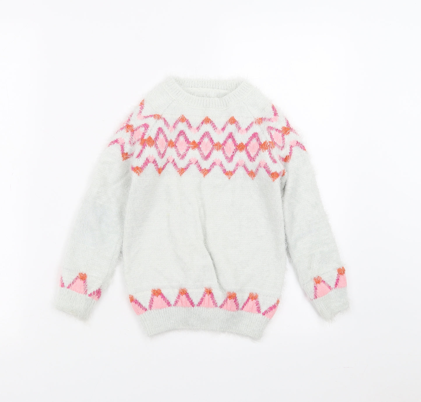 Nutmeg Girls Green Geometric Knit Pullover Jumper Size 6-7 Years  - fluffy