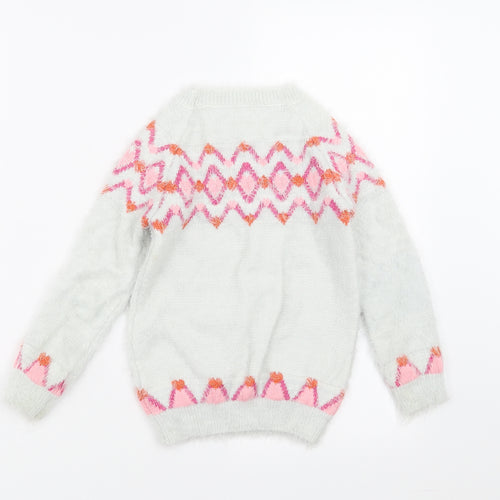 Nutmeg Girls Green Geometric Knit Pullover Jumper Size 6-7 Years  - fluffy
