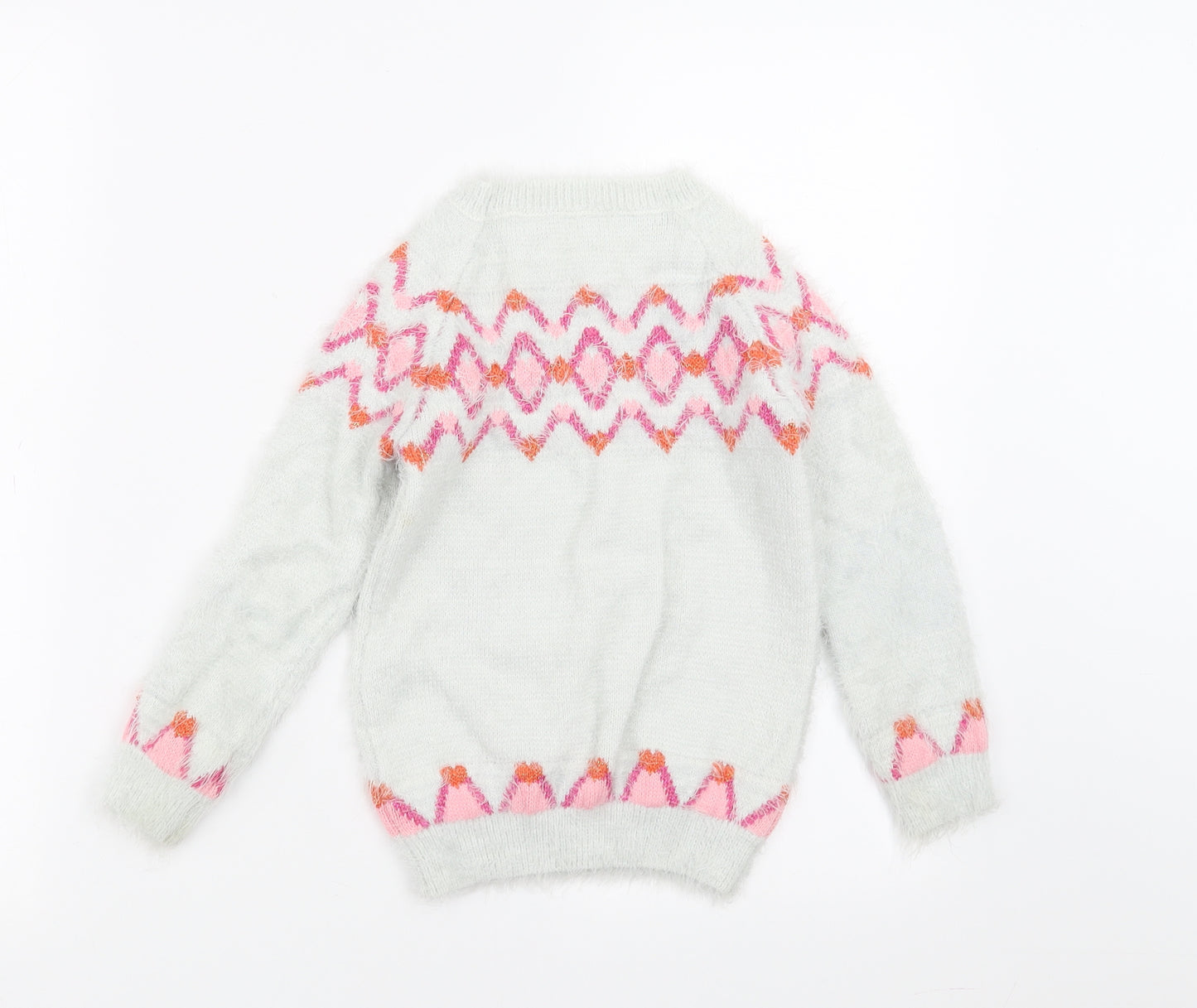 Nutmeg Girls Green Geometric Knit Pullover Jumper Size 6-7 Years  - fluffy