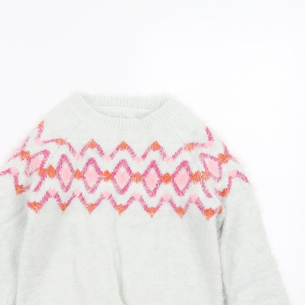 Nutmeg Girls Green Geometric Knit Pullover Jumper Size 6-7 Years  - fluffy