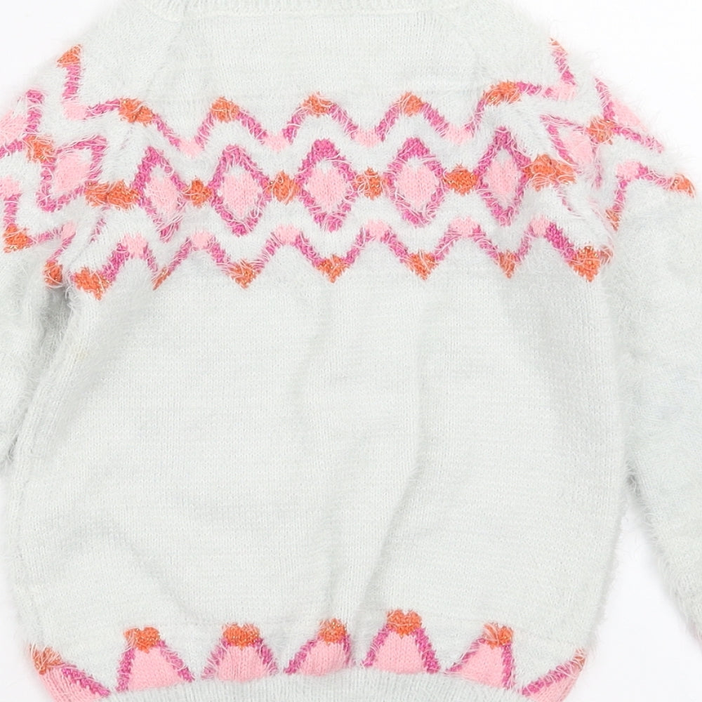 Nutmeg Girls Green Geometric Knit Pullover Jumper Size 6-7 Years  - fluffy
