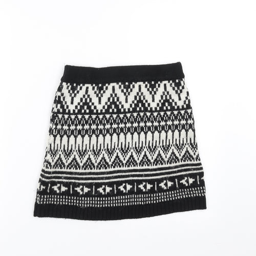 Miss Selfridge Womens Black Geometric Knit A-Line Skirt Size 8