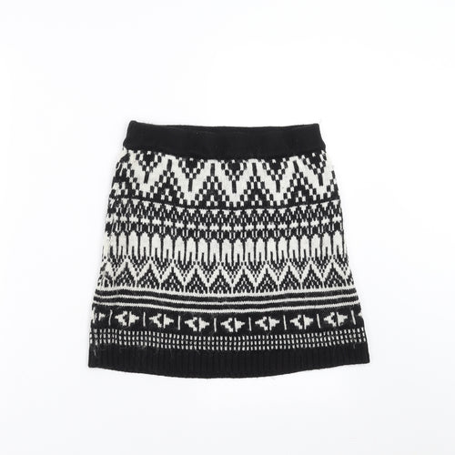 Miss Selfridge Womens Black Geometric Knit A-Line Skirt Size 8