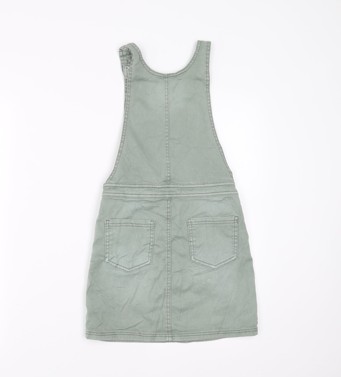 Marks and Spencer Girls Green  Denim Pinafore/Dungaree Dress  Size 8-9 Years  - embroidered patches