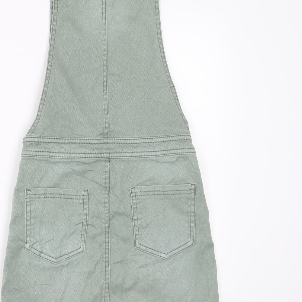 Marks and Spencer Girls Green  Denim Pinafore/Dungaree Dress  Size 8-9 Years  - embroidered patches