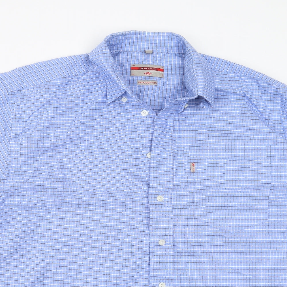 Lee Cooper Mens Blue Check   Button-Up Size 16
