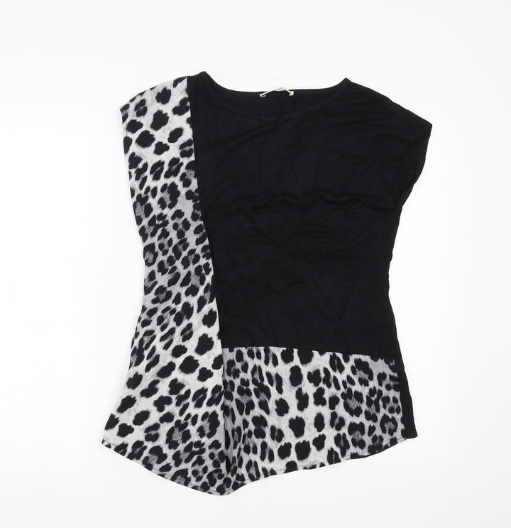 Oasis Womens Black Animal Print Basic T-Shirt Size S