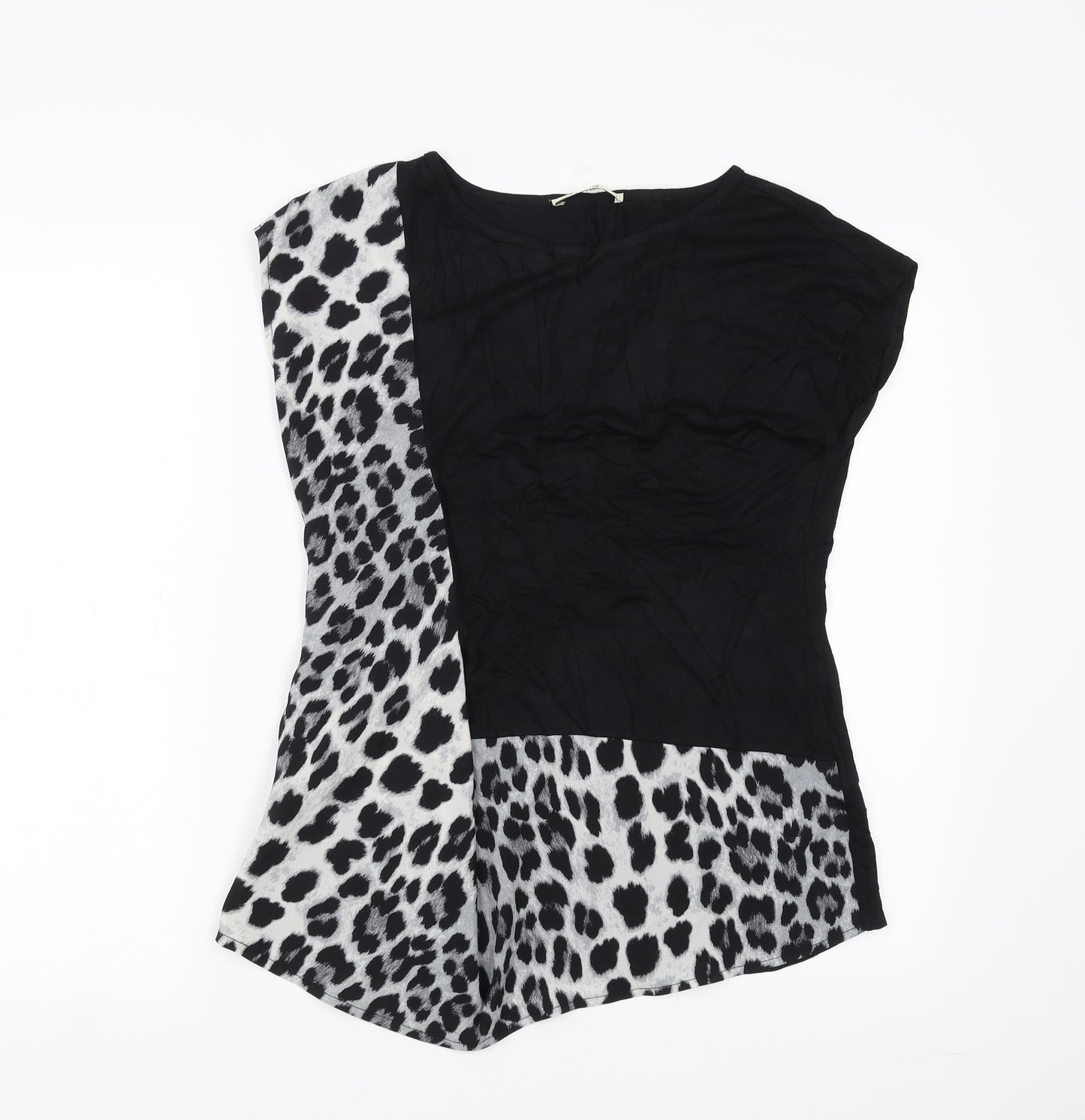 Oasis Womens Black Animal Print  Basic T-Shirt Size S