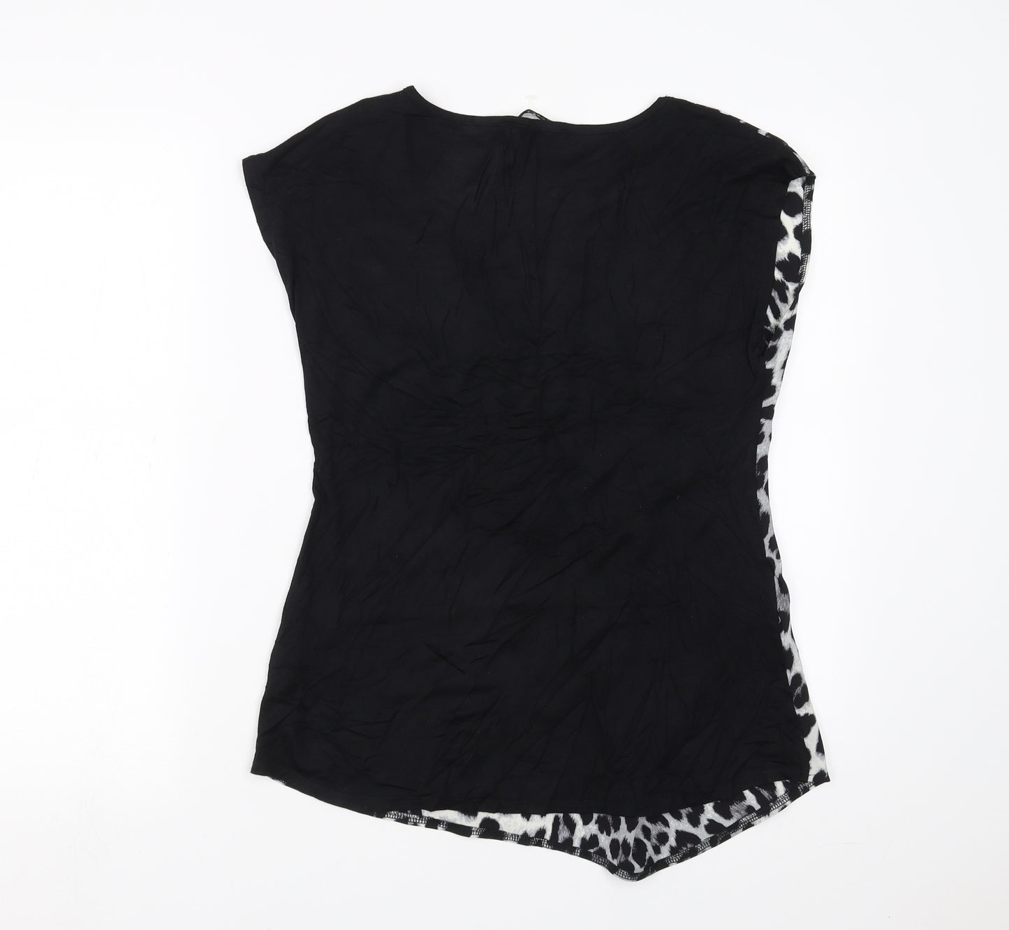 Oasis Womens Black Animal Print  Basic T-Shirt Size S