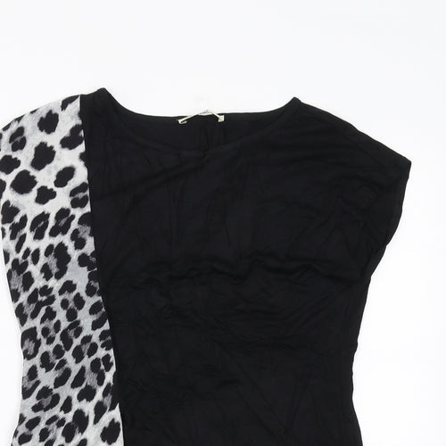 Oasis Womens Black Animal Print  Basic T-Shirt Size S