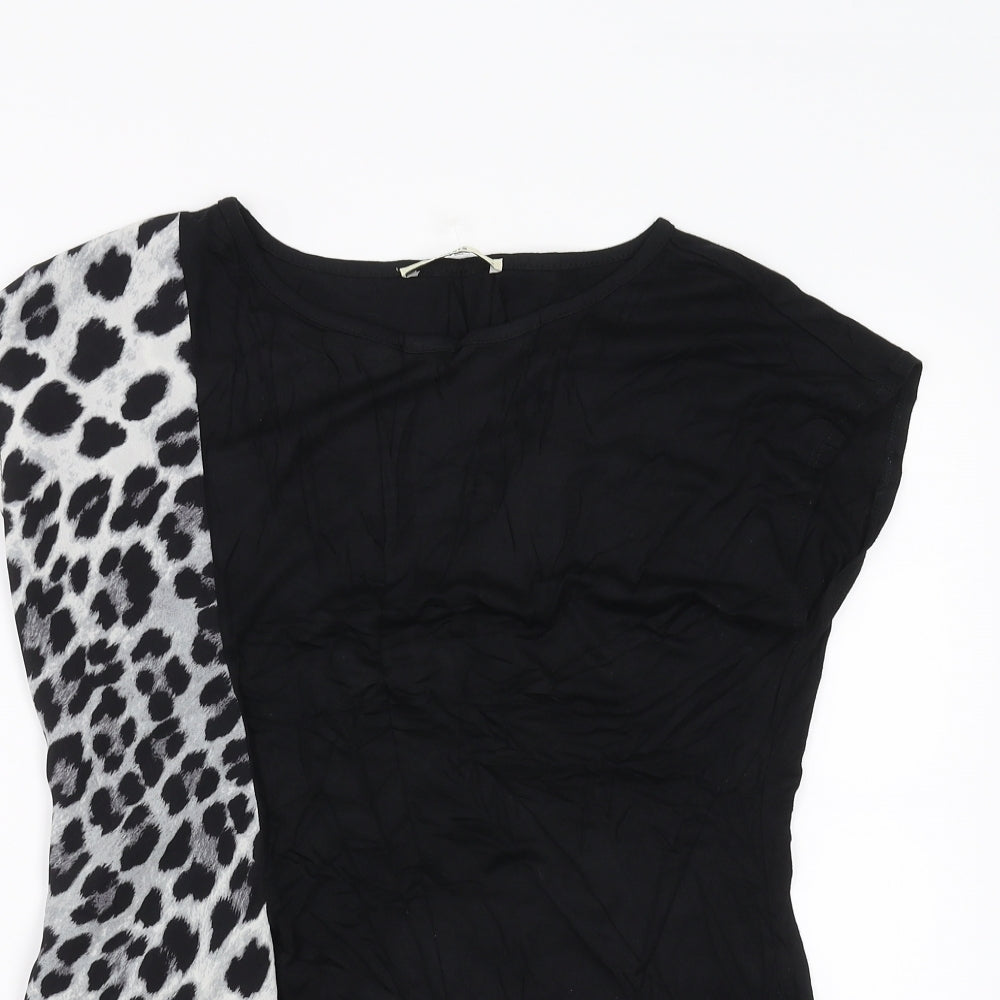 Oasis Womens Black Animal Print  Basic T-Shirt Size S