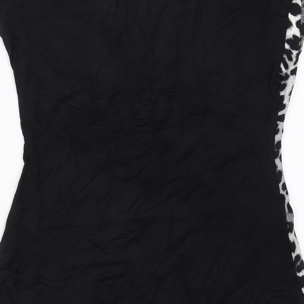 Oasis Womens Black Animal Print  Basic T-Shirt Size S