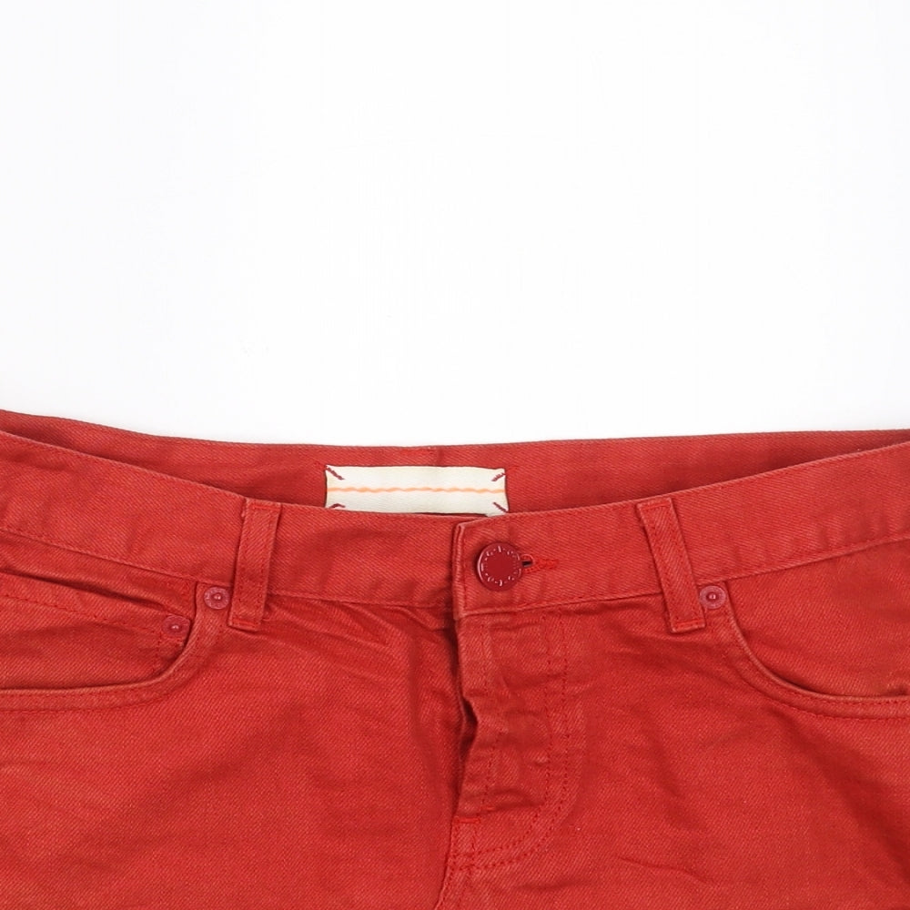 Topshop Womens Red  Denim Mini Skirt Size 12  - distressed hem