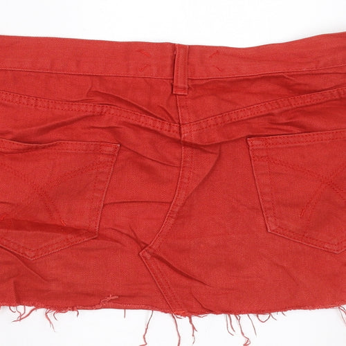Topshop Womens Red  Denim Mini Skirt Size 12  - distressed hem