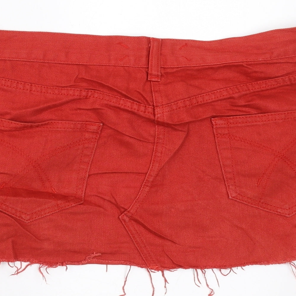 Topshop Womens Red  Denim Mini Skirt Size 12  - distressed hem