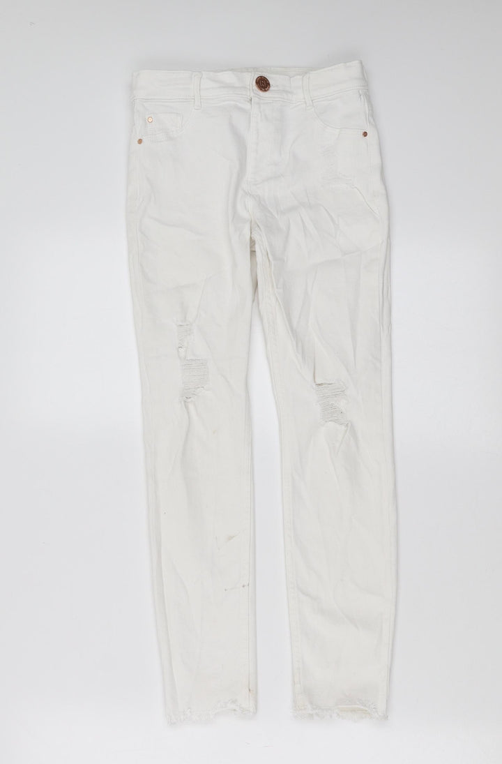 River Island Girls White  Denim Skinny Jeans Size 9 Years - Distressed