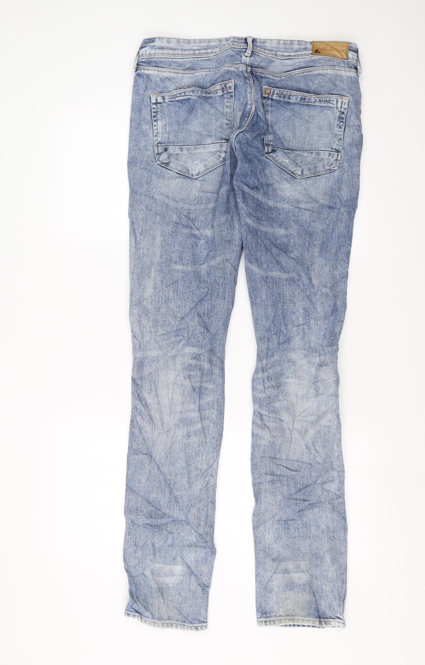 H&M Mens Blue  Denim Straight Jeans Size 34 in L35 in - Distressed