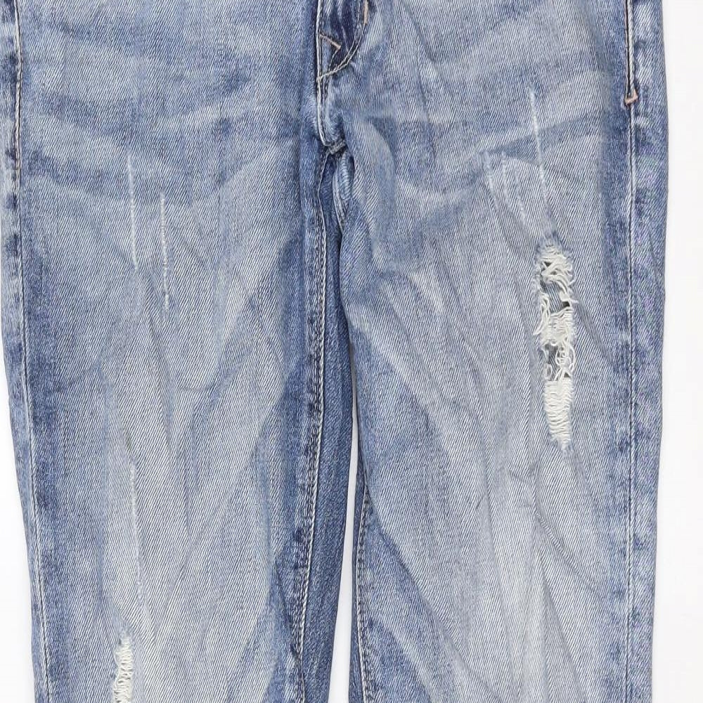 H&M Mens Blue  Denim Straight Jeans Size 34 in L35 in - Distressed