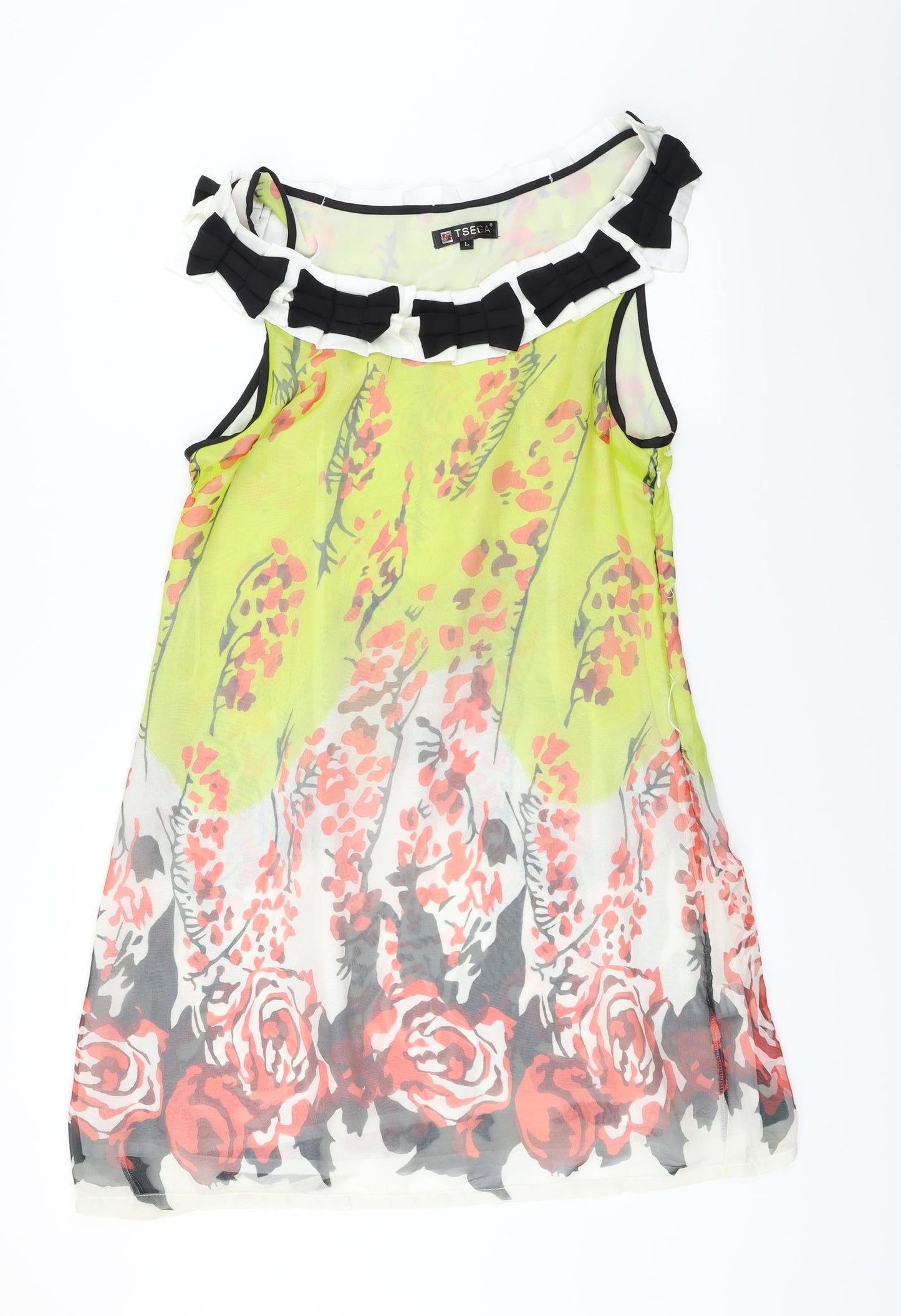 Tsega  Womens Yellow Floral  A-Line  Size L