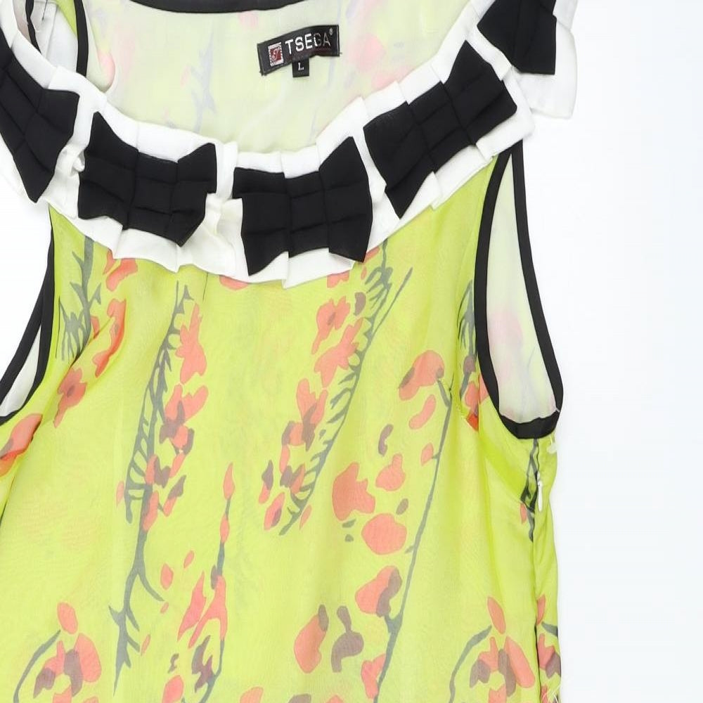 Tsega  Womens Yellow Floral  A-Line  Size L