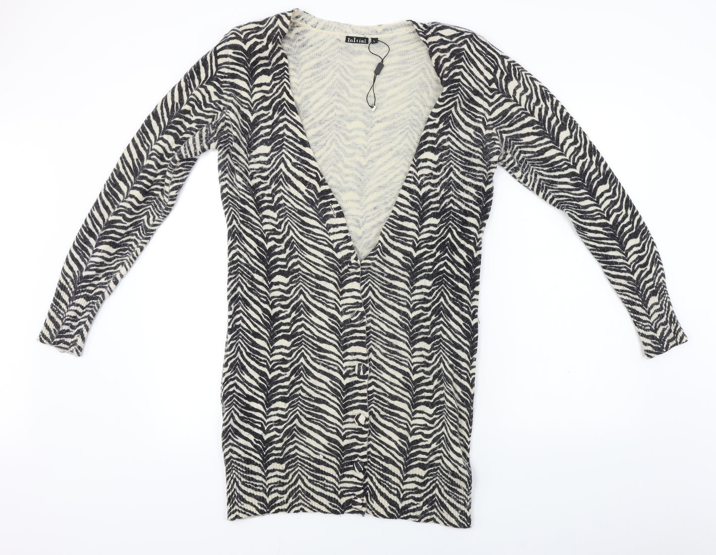 Initial  Womens Black Animal Print  Cardigan Jumper Size L