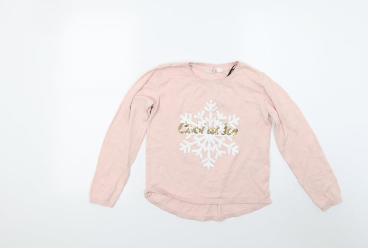 H&M Girls Pink Pullover Jumper Size 12 Years - Heart Print