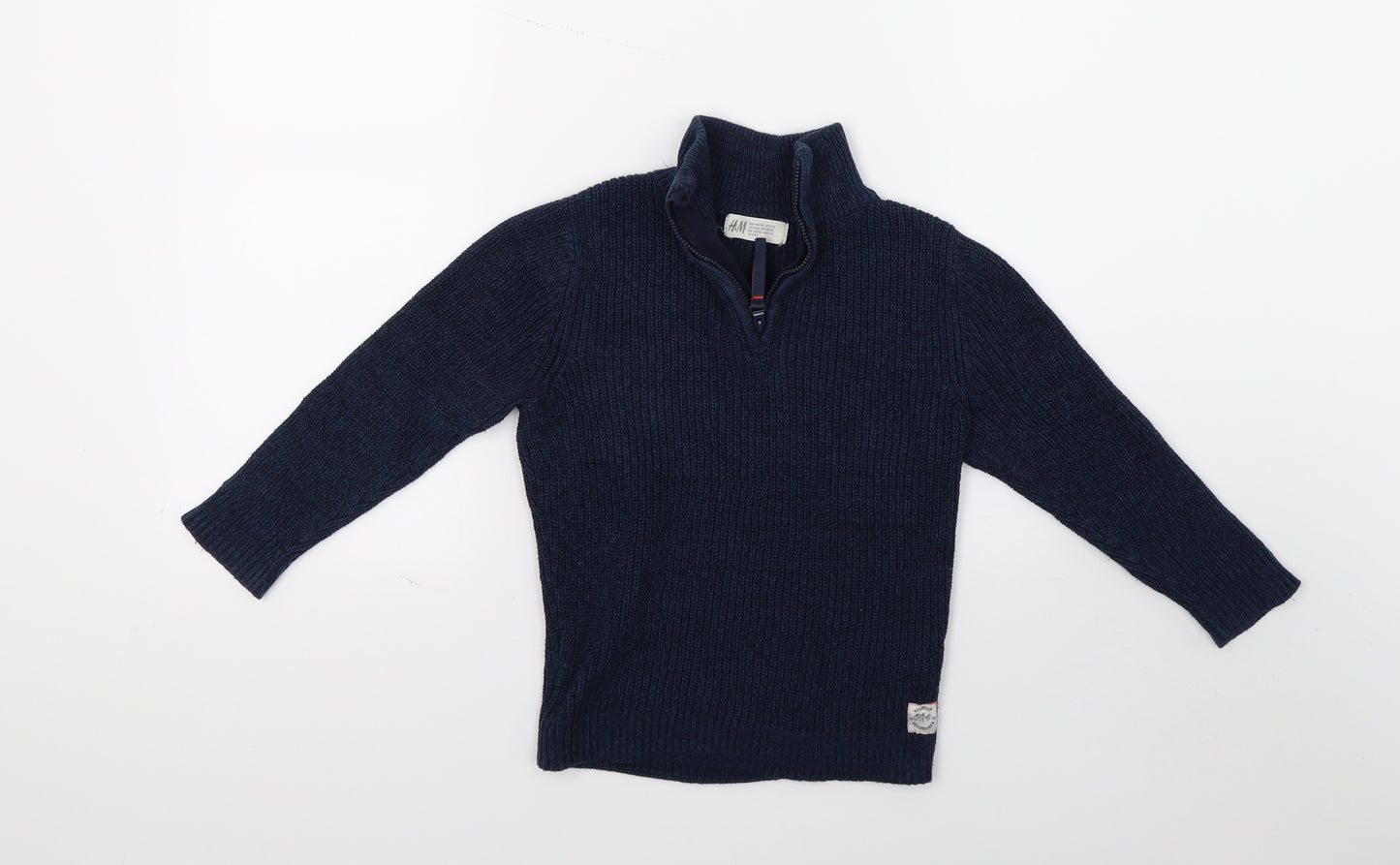H&M Boys Blue  Knit Henley Jumper Size 5 Years