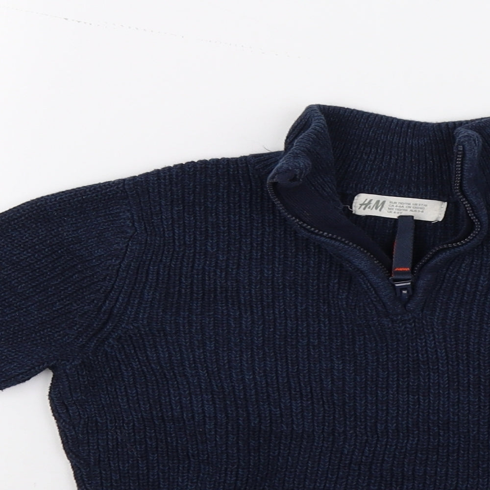 H&M Boys Blue  Knit Henley Jumper Size 5 Years