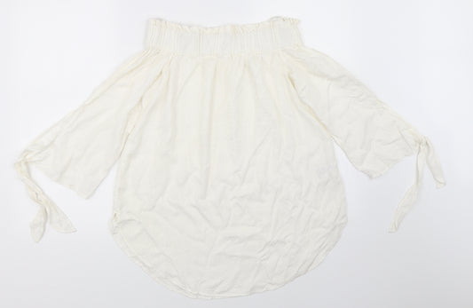 Front view of H&M women’s white basic blouse, size UK 34