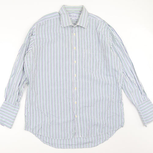 James Meade Mens White Striped   Button-Up Size 17.5