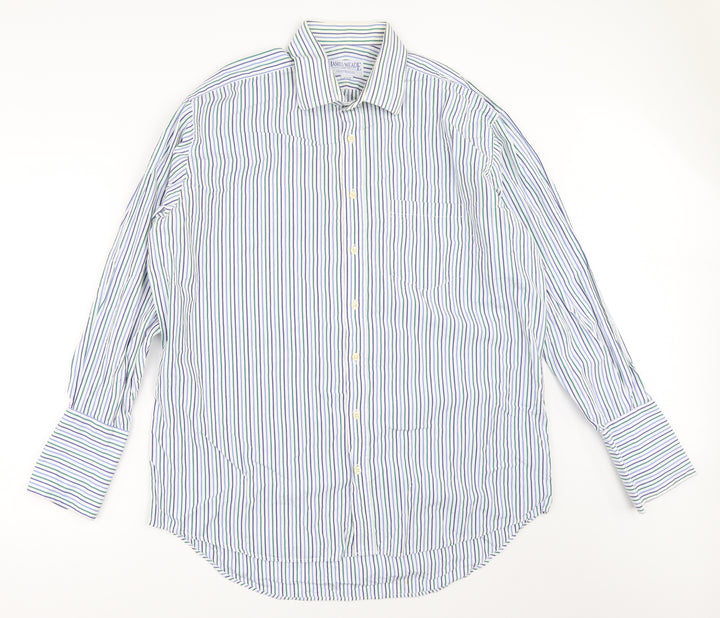 James Meade Mens White Striped   Button-Up Size 17.5