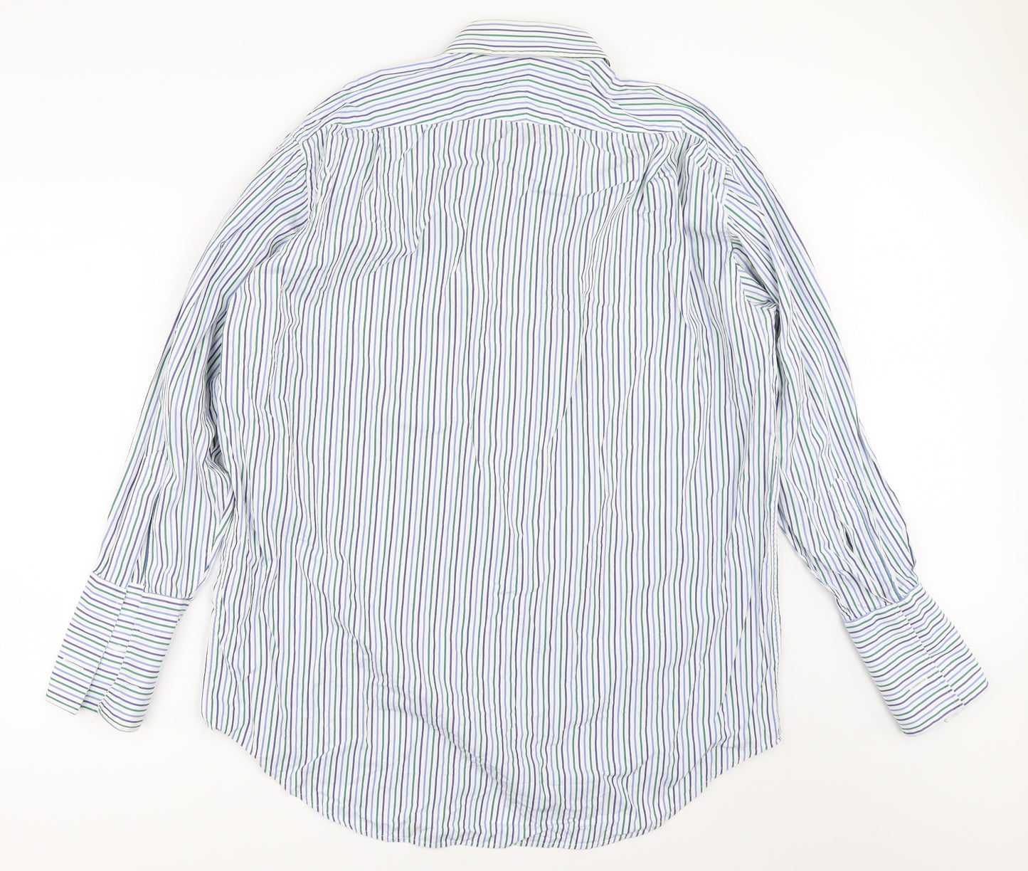 James Meade Mens White Striped   Button-Up Size 17.5
