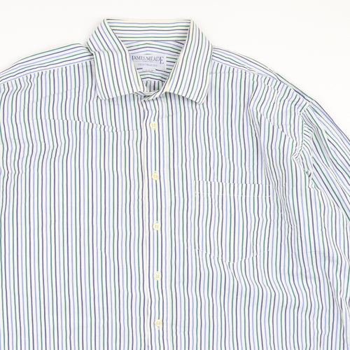 James Meade Mens White Striped   Button-Up Size 17.5