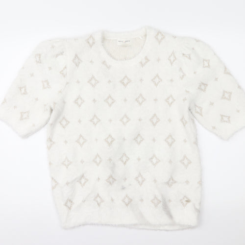 Lindex Womens White Geometric  Pullover Jumper Size M