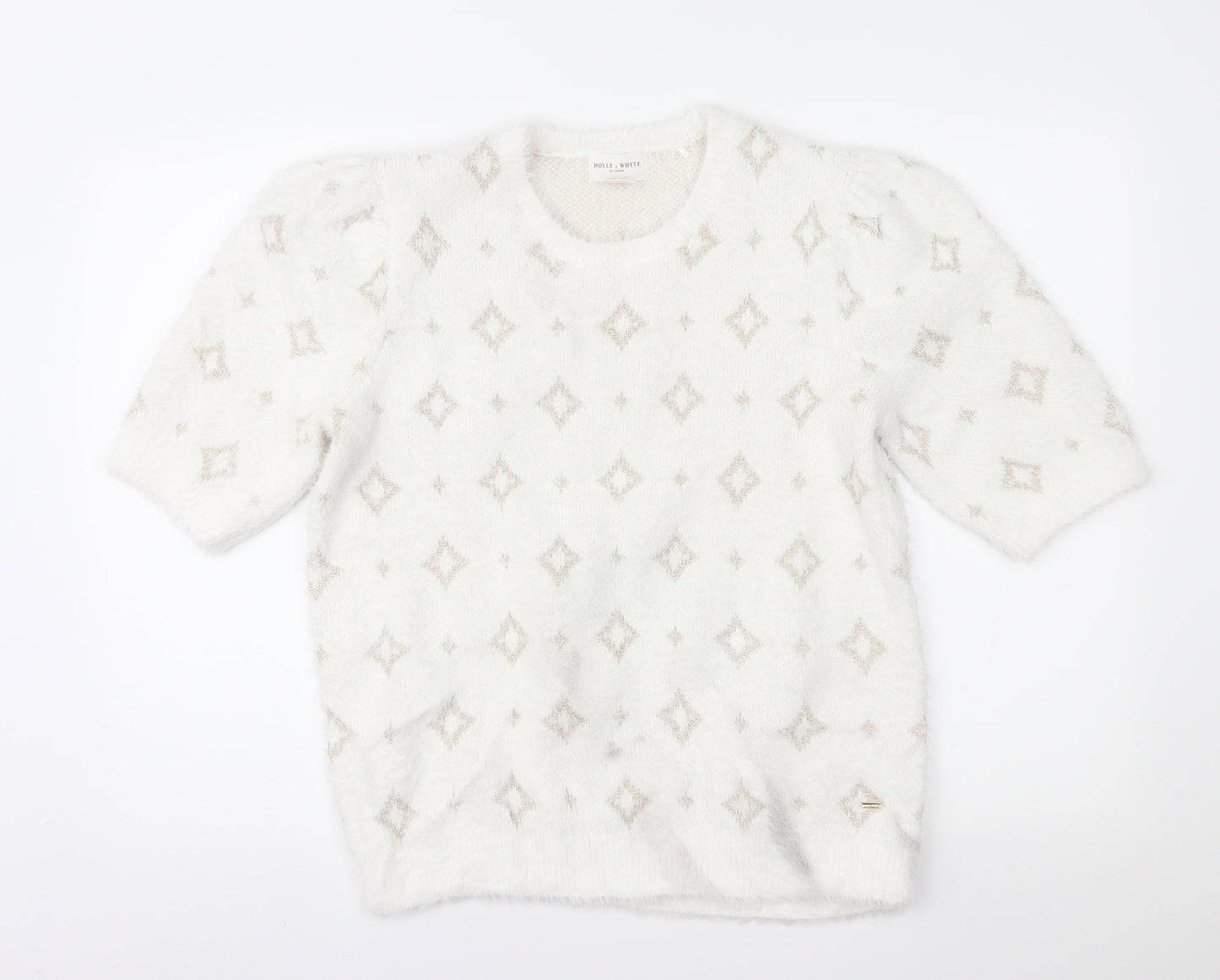 Lindex Womens White Geometric  Pullover Jumper Size M