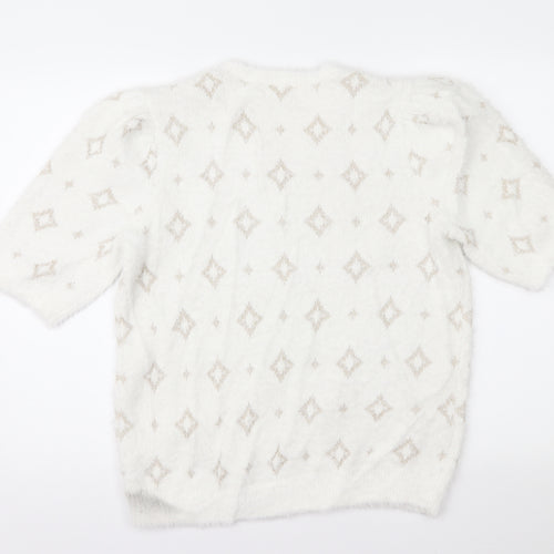 Lindex Womens White Geometric  Pullover Jumper Size M