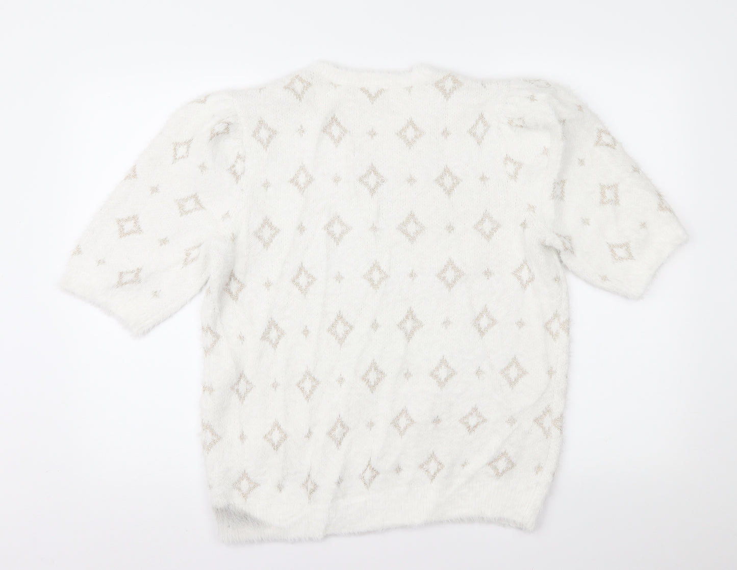 Lindex Womens White Geometric  Pullover Jumper Size M