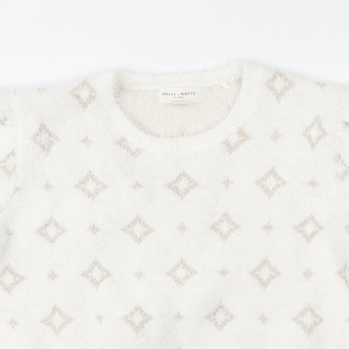 Lindex Womens White Geometric  Pullover Jumper Size M