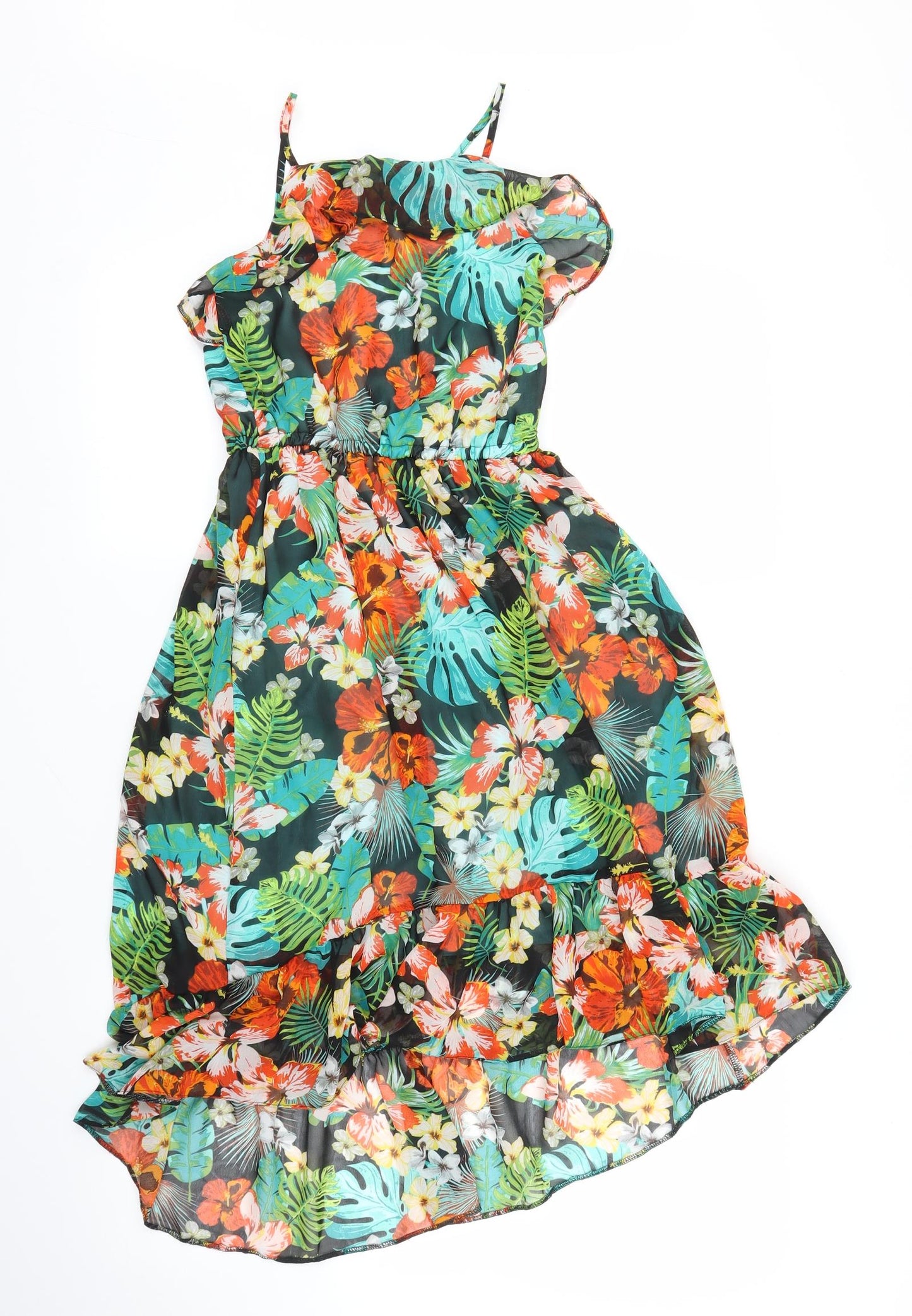 Miss Evie Girls Orange Floral  A-Line  Size 9-10 Years