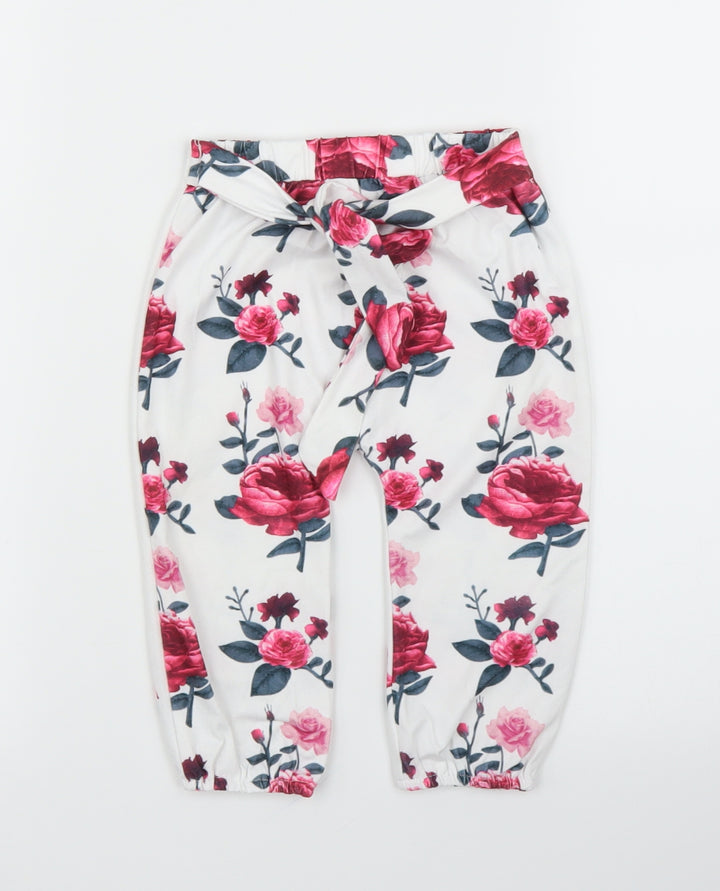 Preworn Girls White Floral Capri Leggings Size 12 Months