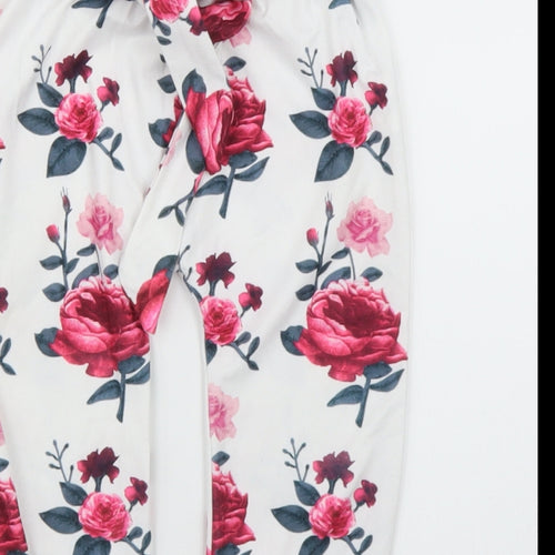 Preworn Girls White Floral  Capri Leggings Size 12 Months
